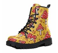 Maimeili Bottines Imprimées Femme à Motifs Fleurs Champignons Graffiti Animaux Uni Colorées Élégantes Décontractées Quotidiennes Plateforme Lacets Cuir Bottes Combat Fête Halloween Noël