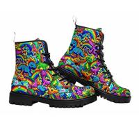 Maimeili Bottines Imprimées Femme à Motifs Fleurs Champignons Graffiti Animaux Uni Colorées Élégantes Décontractées Quotidiennes Plateforme Lacets Cuir Bottes Combat Fête Halloween Noël
