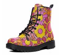 Maimeili Bottines Imprimées Femme à Motifs Fleurs Champignons Graffiti Animaux Uni Colorées Élégantes Décontractées Quotidiennes Plateforme Lacets Cuir Bottes Combat Fête Halloween Noël