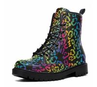 Maimeili Bottines Léopard Femme Décontractées Quotidiennes Élégantes Colorées à Plateforme Lacets Cuir Bottes Combat Fête Halloween Noël