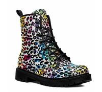 Maimeili Bottines Léopard Femme Décontractées Quotidiennes Élégantes Colorées à Plateforme Lacets Cuir Bottes Combat Fête Halloween Noël