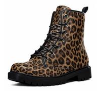 Maimeili Bottines Léopard Femme Décontractées Quotidiennes Élégantes Colorées à Plateforme Lacets Cuir Bottes Combat Fête Halloween Noël
