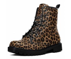 Maimeili Bottines Léopard Femme Décontractées Quotidiennes Élégantes Colorées à Plateforme Lacets Cuir Bottes Combat Fête Halloween Noël