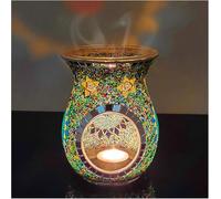 Maimeili Brûleur À Huile Romantique en Verre Mosaïqué Porte-Bougie Tealight Chauffage De Parfums Diffuseur D'Aroma pour Mariage Décoration De Table Noël Maison