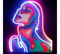 Maimeili Femme portrait artistique imprimé UV Signe au néon pour homme Cave chambre à coucher Lumières au néon éclairer Signes Décorations Fête d'anniversaire