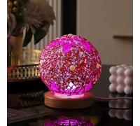Maimeili Maroc rose lampe de mosaïque vintage rétro teinté turc marocain bohème côté lit coloré verre fait à la main avec base en bois USB charge décor lumière pour chambre
