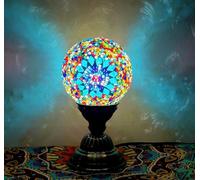 Maimeili Rétro lampe de vase en mosaïque turque lampe de table marocaine turque vase en verre fait à la main coloré avec base en bois pour fleurs USB charge décor lumière pour chambre Ambient