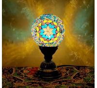 Maimeili Rétro lampe de vase en mosaïque turque lampe de table marocaine turque vase en verre fait à la main coloré avec base en bois pour fleurs USB charge décor lumière pour chambre Ambient