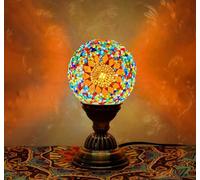Maimeili Rétro lampe de vase en mosaïque turque lampe de table marocaine turque vase en verre fait à la main coloré avec base en bois pour fleurs USB charge décor lumière pour chambre Ambient