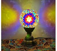 Maimeili Rétro lampe de vase en mosaïque turque lampe de table marocaine turque vase en verre fait à la main coloré avec base en bois pour fleurs USB charge décor lumière pour chambre Ambient