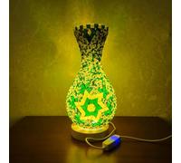 Maimeili Rétro lampe de vase en mosaïque turque lampe de table marocaine turque vase en verre fait à la main coloré avec base en bois pour fleurs USB charge décor lumière pour chambre Ambient