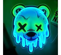 Maimeili Tête d'ours avec yeux en forme de X Impression UV Signe de néon pour homme Cave Chambre à coucher Lumières de la chambre de néon éclairer Signes Décorations Fête d'anniversaire