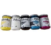 MAIMERI Acrylique Polycolor Lot de 5 couleurs primaires en pots de 140 ml : blanc, noir, jaune, bleu ciel, rouge primaire