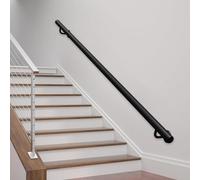 Main courante de rampe d'escalier moderne, Tige de Support de couloir de rampes d'escalier en fer galvanisé noir, Main courante métallique murale intérieure/extérieure avec supports(390cm)