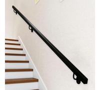 Main courante de rampe d'escalier pour rampe d'appui intérieure extérieure | Barre d'appui antidérapante en métal noir，rampe d'escalier en fer forgé，support mural de sécurité(400cm)
