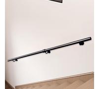 Main Courante de Rampe Métallique, Barre d'appui Antidérapante pour Rampe d'escalier Murale Intérieure, Mains Courantes d'escalier Rondes Noires avec Support(500cm)