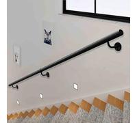 Main courante d'escalier de 30 à 600cm - Kit complet. Rampe industrielle pour escalier intérieur et extérieur, barre d'appui antidérapante, support mural, noire(150cm)
