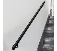 Main courante d'escalier en métal noir rampe d'escalier antidérapante, 30-600cm main courante en tube de fer à fixation murale intérieur, barre d'appui de sécurité de balustres de marches(150cm)