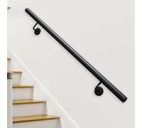 Main courante d'escalier industrielle murale ronde noire pour marches intérieur/extérieur 1 m à 2,5 m Barres de support en fer forgé (360 cm)