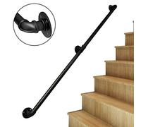 Main courante d'escalier industrielle pour intérieur/extérieur, garde-corps rond en fer forgé avec supports muraux, design droit pour la sécurité des marches et des jardins