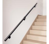 Main courante d'escalier noire avec supports de montage mural 1m 150cm 2m 240cm 3m 4m 5m 6m Rampe d'escalier en tube rond Main courante de sécurité pour marches intérieures et extérieures(500cm)