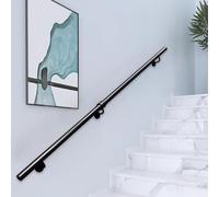 Main Courante d'escalier Ronde Noire, Main Courante Industrielle en Fer Forgé Rampe Murale Tige de Support de Sécurité pour Couloir - Kit Complet(150cm)
