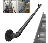 Main courante d'escalier vintage de 1,5 m en métal forgé noir - Kit de rampe d'escalier pour intérieur/extérieur - Support de sécurité pour personnes âgées et enfants - Rails d'escalier durables