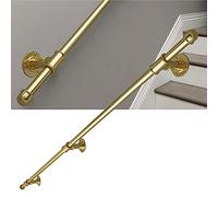 Main courante dorée pour escalier,1,5 m 2 m 2,5 m 3 m Kit complet de garde-corps d'escalier | Main courante d'escalier fixée au mur de barre de support, conception de conduite d'eau de fer en métal