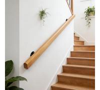 Main courante en bois 30 à 600 cm avec supports, Tige de support de rampes d'escalier antidérapantes, mur Kit de barre d'appui Loft pour personnes âgées et enfants (Voyou, 200cm)