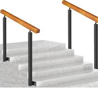 Main Courante en Bois Massif De 2 à 4 Marches, Rampe D’escalier, Rampe De Rampe pour Marches Intérieures Et Extérieures, Poteaux en Fer Forgé Galvanis, Height 85cm, 90cm/35inch