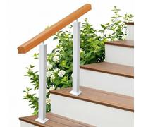 Main courante en bois massif et poteaux balustres en fer forgé blanc | Main courante Rampe d'escalier de sécurité en tuyau métallique galvanisé - avec kit de montage(Height 85cm,140cm/55inch)