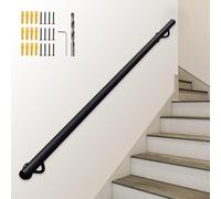 Main Courante en Fer Noir, Rampes d'escalier de Sécurité Robustes Support Mural pour Intérieure Extérieure Loft Porche, Barre d'appui Antidérapante 1 2 3 4 5 6 Mètres - Kit Complet(270cm)