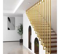 Main courante en L Rampe d'escalier à montage latéral, Kit complet de garde-corps d'escalier de main courante de transition en fer forgé à tube carré pour intérieur et extérieur, Doré(Single Bar Handr