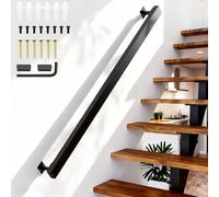 Main courante en métal noir mat pour escalier, mur intérieur et extérieur, avec support mural et embouts, rampe d'escalier avec accessoires, main courante d'escalier pour escaliers, parapet, balcon