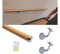Main courante en PVC couleur bois pour escaliers intérieurs et extérieurs 3,9 m avec supports de montage mural, solution de sécurité durable pour escaliers