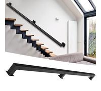 Main courante en tube carré noir à fixation murale, barre de soutien intérieur/extérieur, robuste, 180 cm de long, protection d'escalier durable pour la maison et le jardin