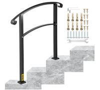 VEVOR Main Courante Escalier Fer Forgé Rampe Escalier 3 Marches Garde-Corps 63,5 cm Hauteur Max des Marches 52,5 cm rambarde Extérieur Intérieur pour Balcon Terrasse Maison Jardin Hôtel Porche Noir