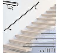 Main courante, inox 304, rampe d'escalier ronde 200cm, avec 2 supports muraux, Ø42.4mm, en kit complet, intérieur & extérieur