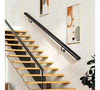 Main courante métallique ovale,noire rampe d'escalier intérieure extérieure | Support poignée en fer industriel pour porche de rampe d'escalier à montage mural, style ferme vintage(570cm)
