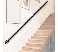 Main courante moderne en métal noir pour escaliers. Kit complet de montage mural intérieur et extérieur. Disponible en tube rond en fer forgé de 1 m, 1,5 m, 2 m, 3 m, 4 m, 5 m, 6 m (390 cm)