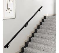 Main courante murale en fer forgé, 1m 1,5m 2m 2,5m 3m Poignée de sécurité de mains courantes ronde industrielle, Rampe d'escalier intérieure et extérieure avec supports métalliques noirs(350cm)