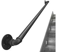 Main courante murale rétro pour barre d'escalier industrielle en fer de 3,2 cm de diamètre - Main courante d'escalier en métal noir pour couloir 70 cm de long