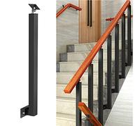 Main courante noire pour rampe d'escalier avec balustres et poteaux, main courante carrée de 100 cm de hauteur, kit d'installation de montage latéral pour balcon, couloir et porche