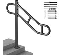 Main courante VEVOR avec un poteau pour 1 à 3 marches en extérieur, 40,5" L x 35,4" H main courante d'escalier courbée en métal, rampe d'escalier en acier au carbone montée au sol, poignée de maintien