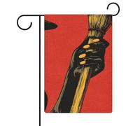Main de sorcière tenant un balai drapeau de jardin vintage saisonnier vacances toile de jute double face maison cour drapeaux extérieurs 30,5 x 45,7 cm