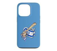 Main juive Amusante Tenant Une Batte de Baseball et Un Drapeau d'Israël Coque pour iPhone 13 Pro