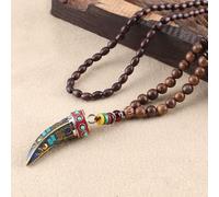 Main Népal Bijoux Bouddhiste Mala Bois Perles Pendentif Collier Ethnique Ox Corne Long Déclaration Collier for Femmes Hommes (Color : Style3)