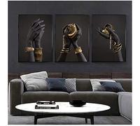 Main Noire et Or avec Bracelet en Or Peinture à l'huile sur Toile Affiches d'art Africain Imprime des Photos murales pour Le décor de Salon 40x60cm (16x24in) × 3