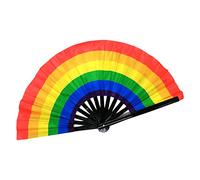 Main Rainbow, Main Rainbow, Main Bambou, Éventail Pliable Grand avec Couleur Brillante, Éventail Pliable Chinois Kung Fu pour la procession la Fête du Festival