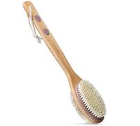 MainBasics Brosse de douche double face à long manche pour lavage du corps et nettoyage avec poils exfoliants et doux (lavande, bois)